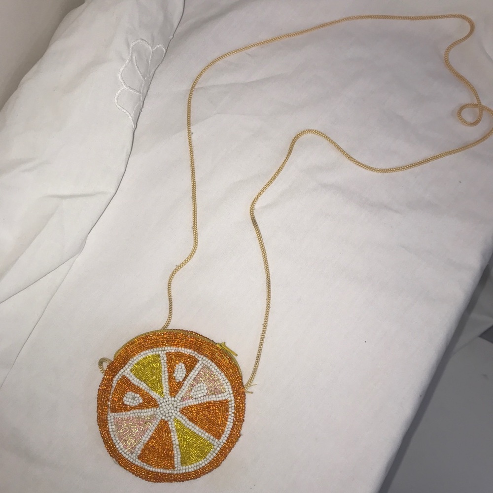 Orange Beaded Mini Summery String Crossbody Bag